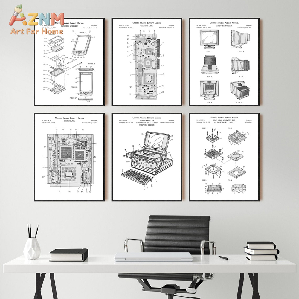 Tech Office Wall - AZNM Computer Motherboard Patent Canvas Painting