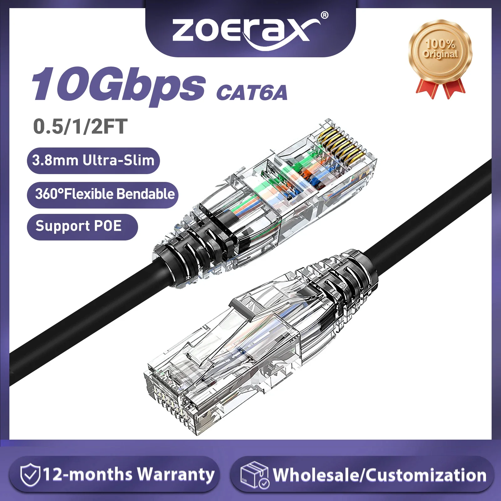 Power Over Ethernet - ZoeRax CAT6A 10Gbps Ethernet Patch Cable