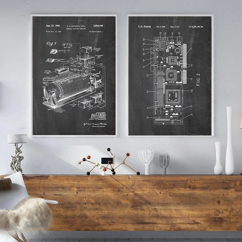 6Pcs Vintage Computer Patent W - Tech Office Wall recension och pris