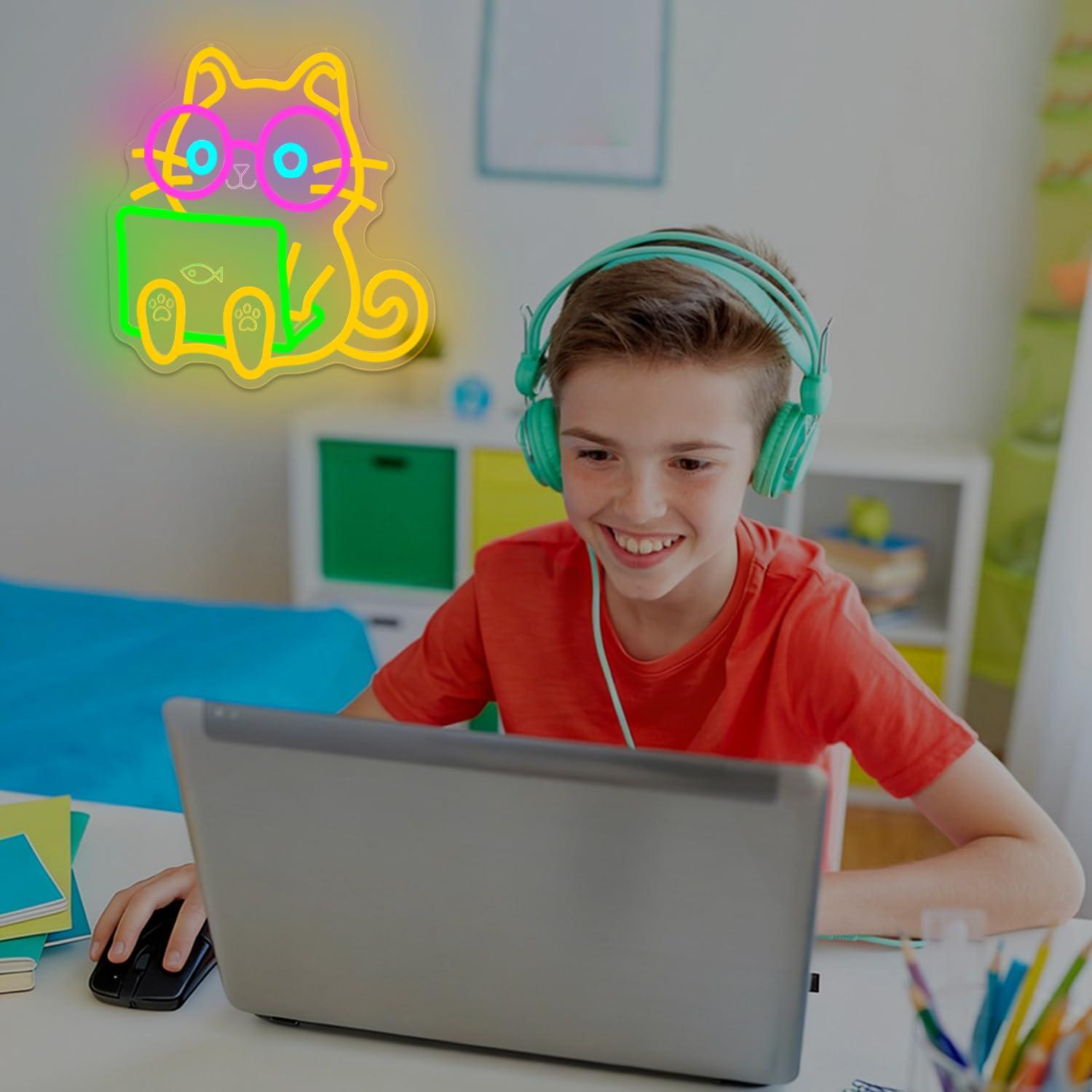 Cat Laptop Neon Sign USB Dimma - Tech Office Wall recension och pris